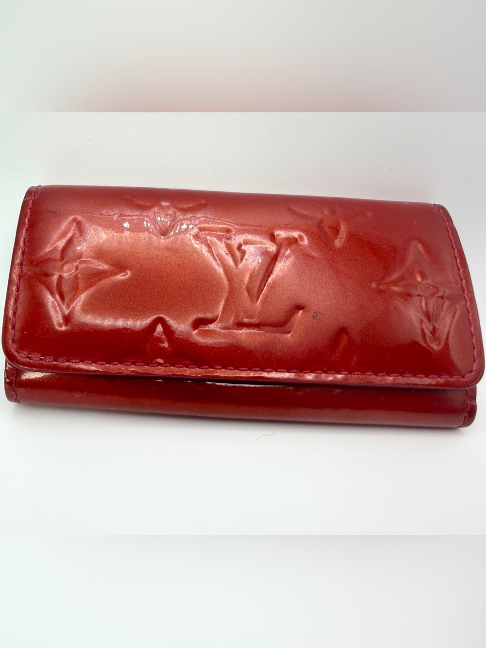Louis Vuitton Vernis Amarante 4 Key Holder Wallet Case Red Vintage Multicles